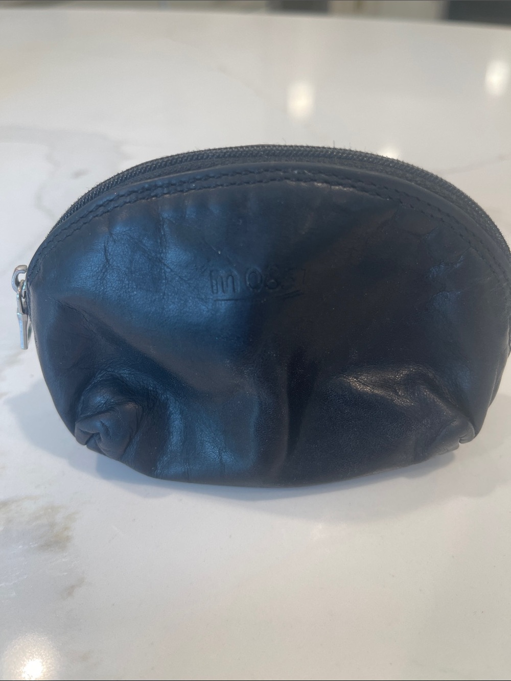 Black Small Leather Coin Pouch with Interior Tag